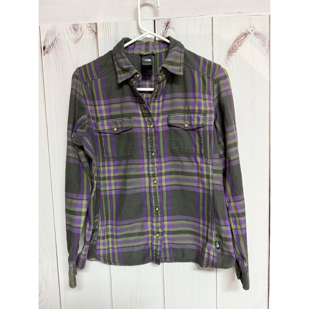 The North Face Women's Snap Flannel Shirt Medium Green Purple Plaid